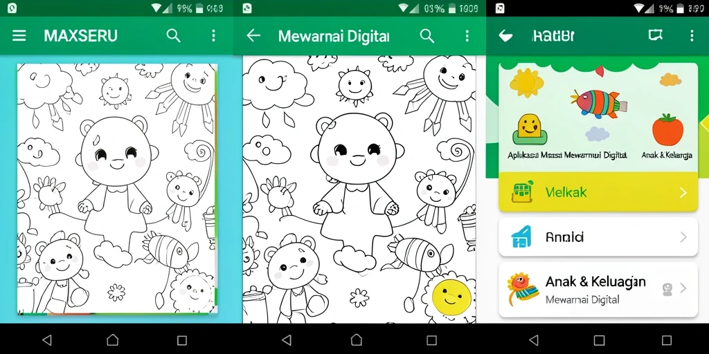 Tampilan screenshot MAXSERU dengan antarmuka mewarnai yang interaktif dan ceria.