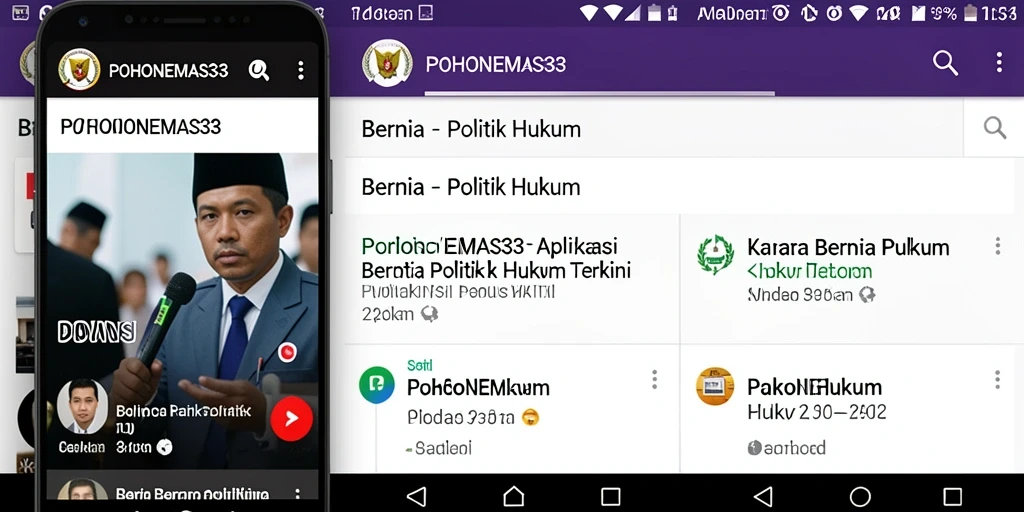 Tampilan utama aplikasi POHONEMAS33 yang menampilkan berita politik dan hukum.